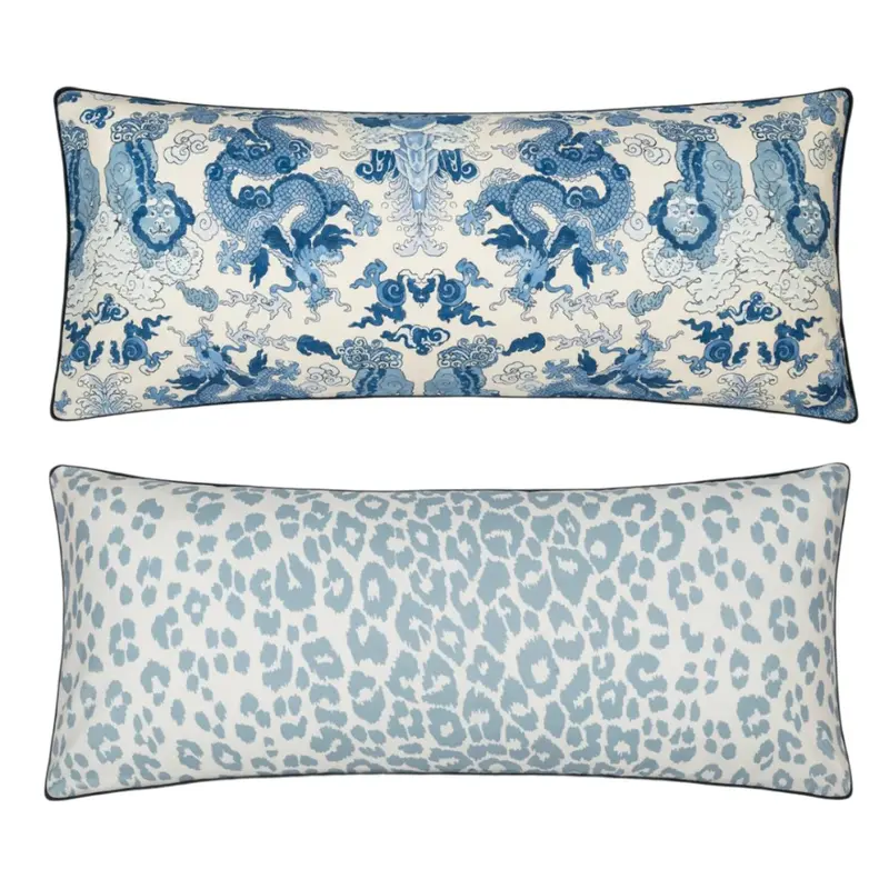 Matouk Reversible Lumbar Magic Mountain Blue/Iconic Leopard Sky