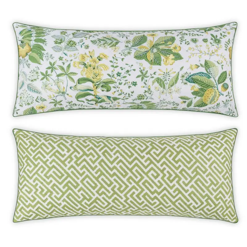 Matouk Reversible Lumbar Quilted Pomegranate Citrus/Gabriel Grass