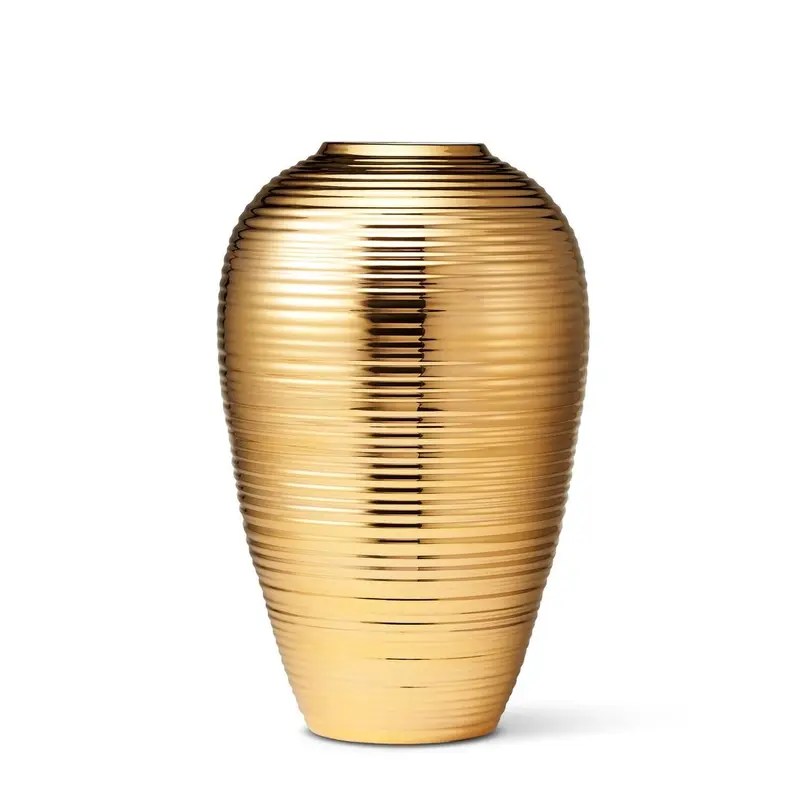 Ribbed Calinda Tapered Vase in Gold by AERIN