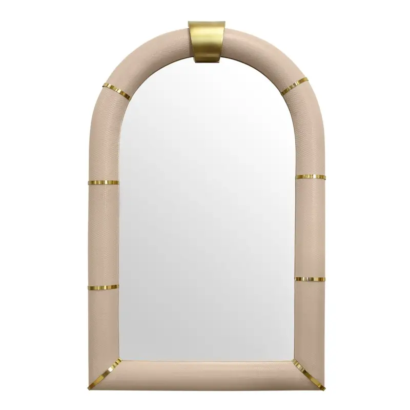 Worlds Away Bowie Arched Faux Ivory Leather Mirror