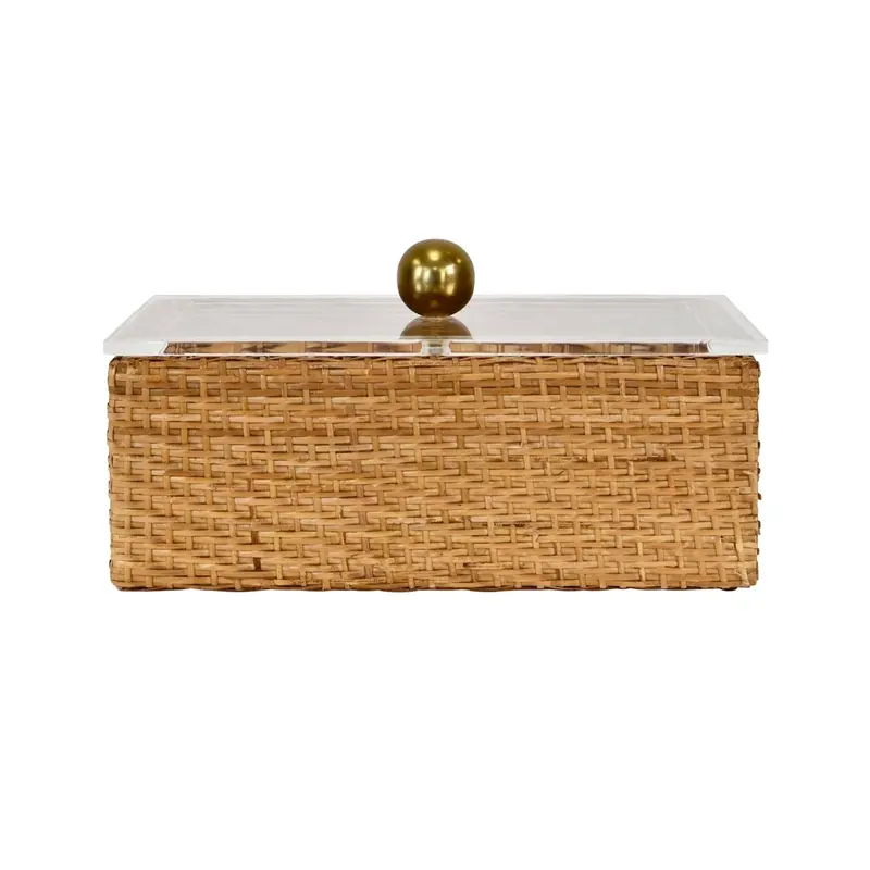 Worlds Away Meryl Large Woven Rattan Box with Lid