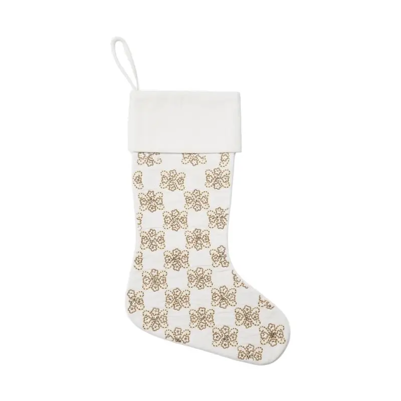 Twinkle Holiday Stocking in Ivory and Gold by Sferra Linens