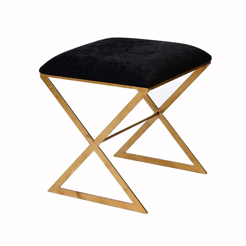 X Bench in Gold with Black Velvet Fabric