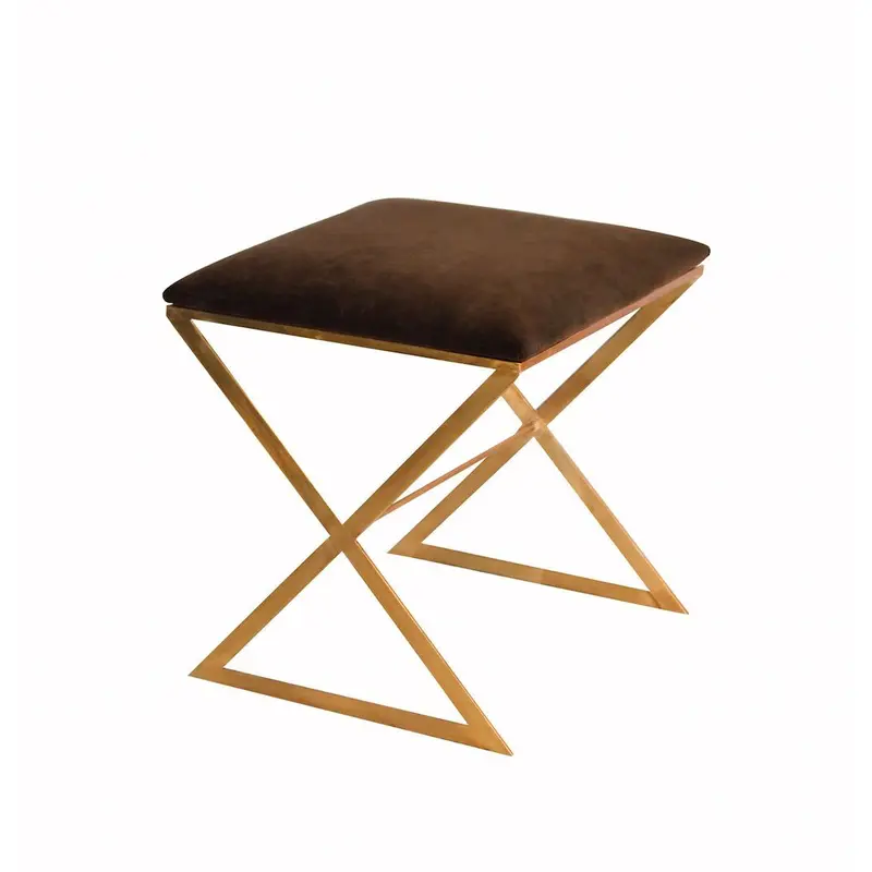 X Bench in Gold with Brown Velvet Fabric