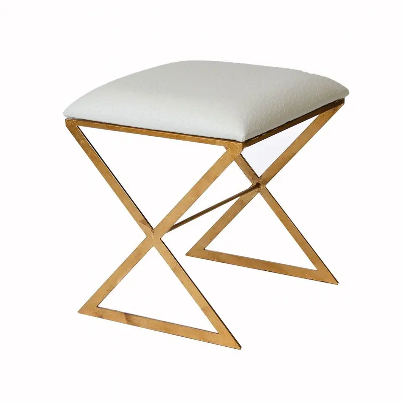X Bench in Gold with Cream Ostrich Fabric
