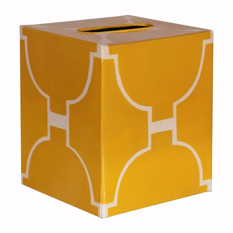 Yellow & Cream Tissue Box Cover by Worlds Away