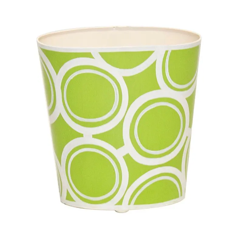 Green & Cream Oval Wastebasket by Worlds Away