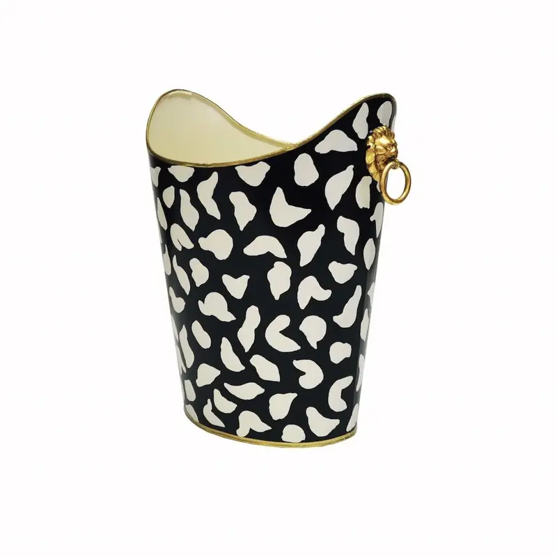 Black & Cream Wastebasket with Lion Handles