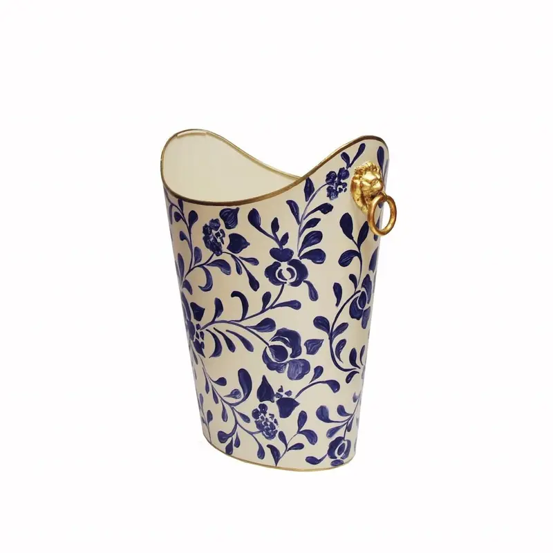 Navy & White Wastebasket with Lion Handles