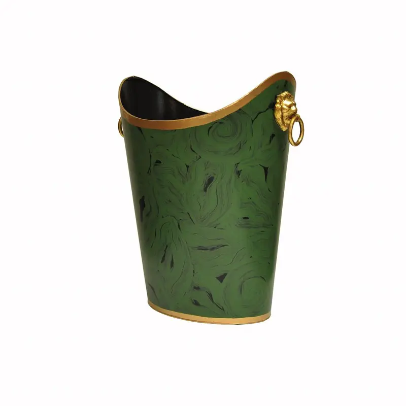 Oval Malachite Wastebasket with Lion Handles