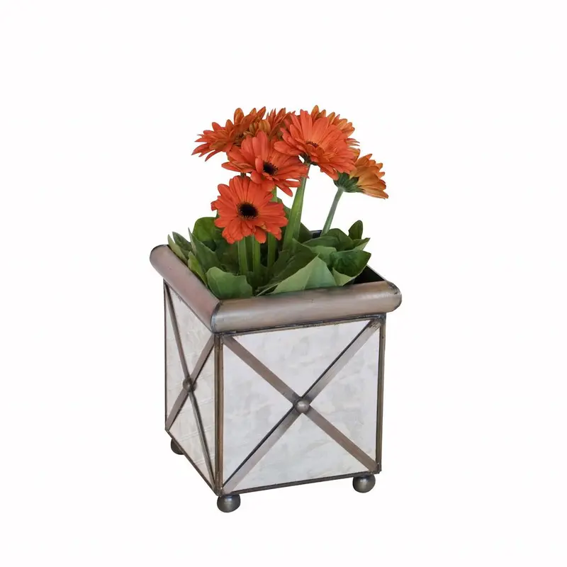 Small Crosshatch Antique Mirror Planter