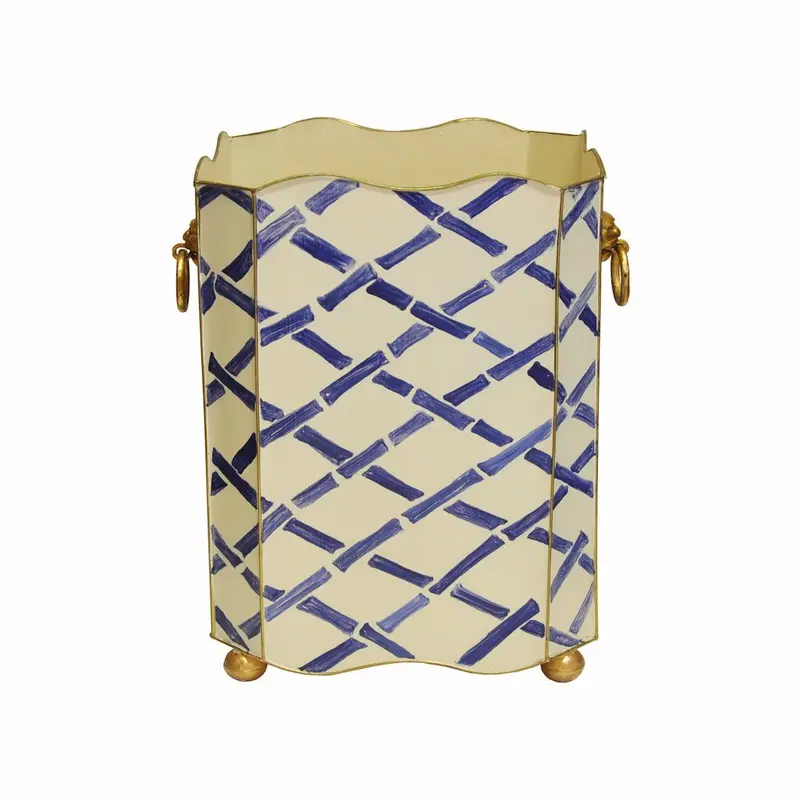 Blue Bamboo Square Wastebasket with Lion Handles