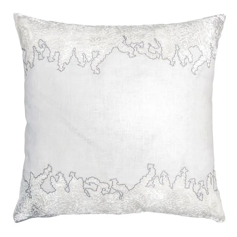 Ferns White & Grey Velvet Appliqu Decorative Pillow