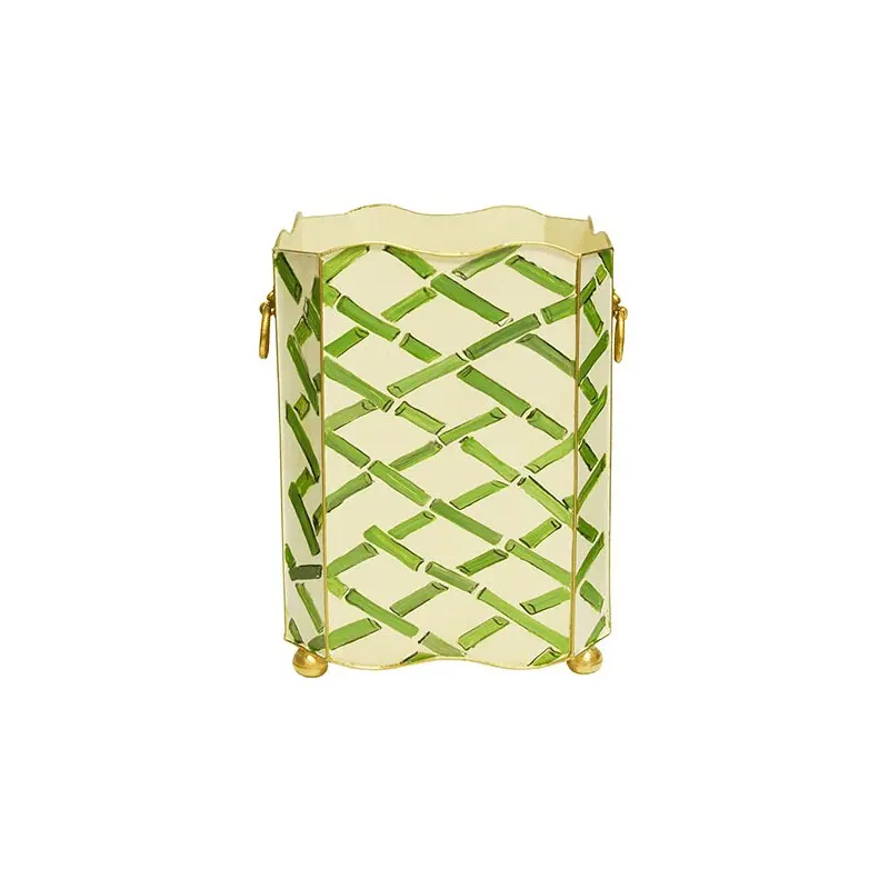 Green Bamboo Square Wastebasket with Lion Handles