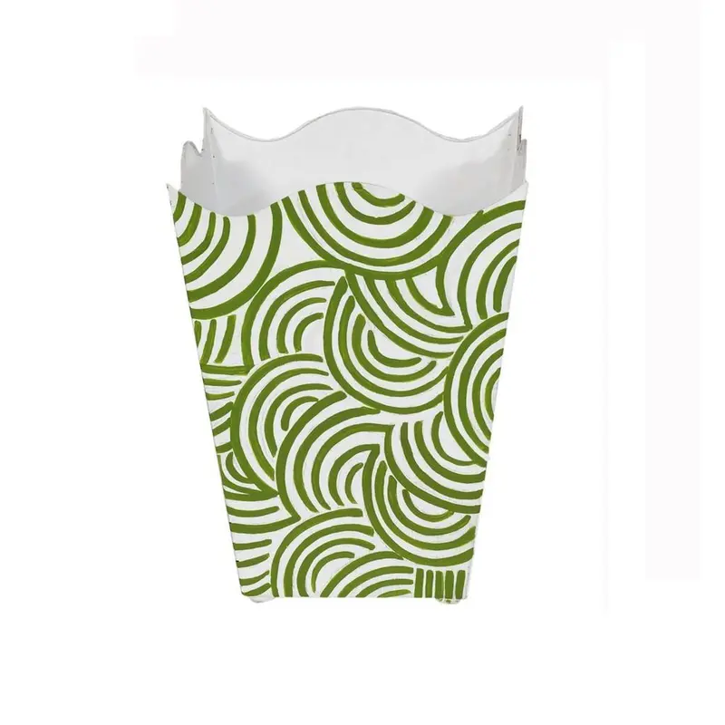 Green & White Square Wave Top Wastebasket