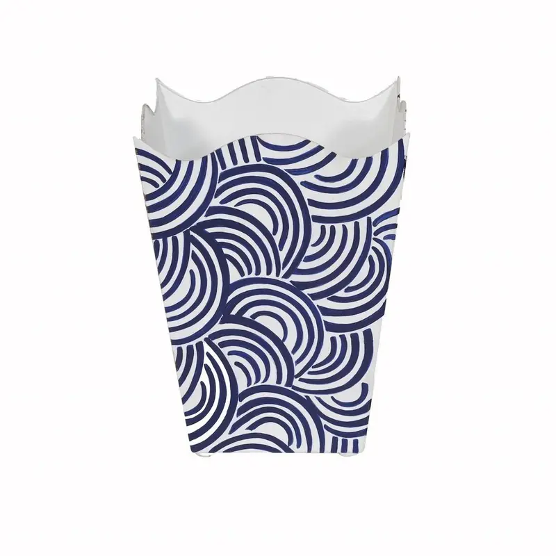 Navy & White Square Wave Top Wastebasket