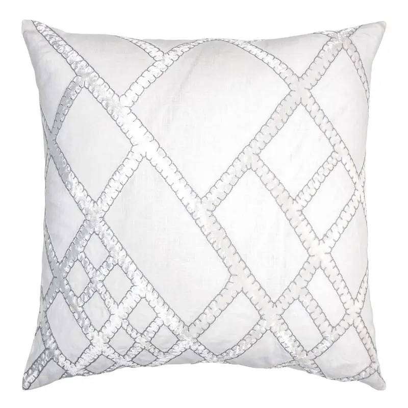 Net White & Grey Velvet Appliqu Pillow