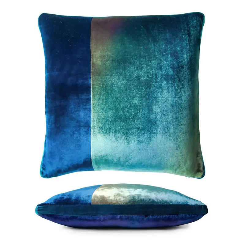 Peacock Color Block Velvet Throw Pillow