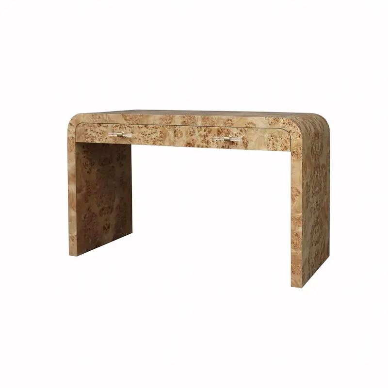 Petra Burl Wood Waterfall Edge Desk