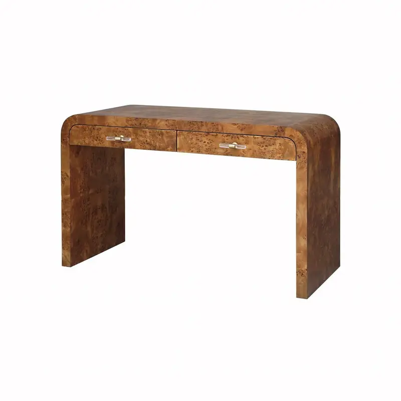 Petra Dark Burl Wood Waterfall Edge Desk