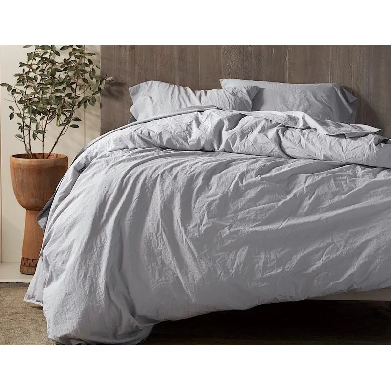 Pewter Organic Crinkled Percale Duvet Cover by Coyuchi