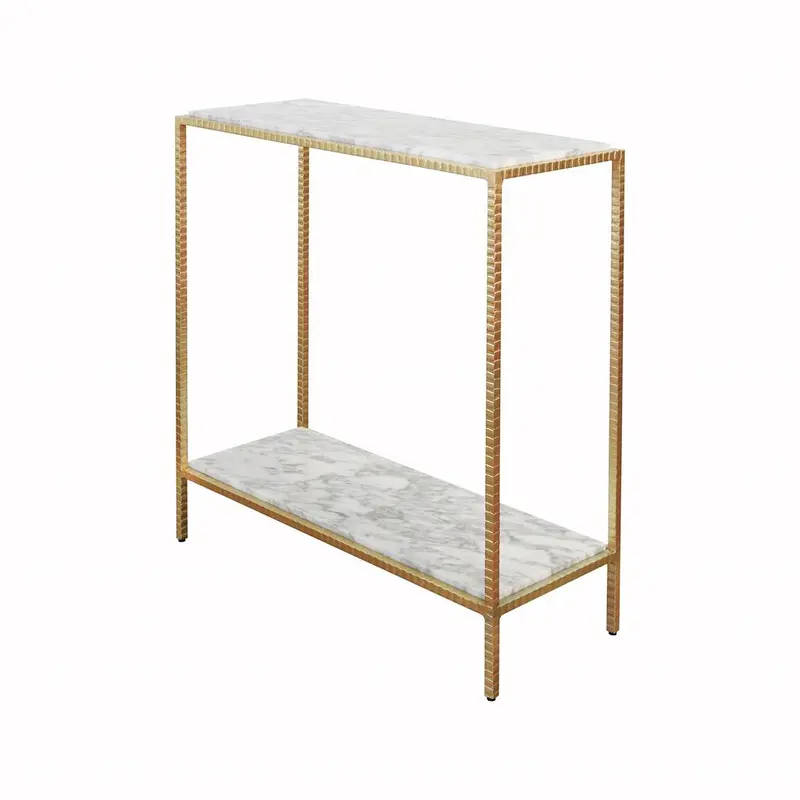 Seton Hammered Gold Console with Marble Shelves