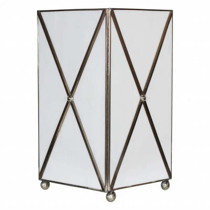 White Glass Wastebasket with Crosshatch Detail