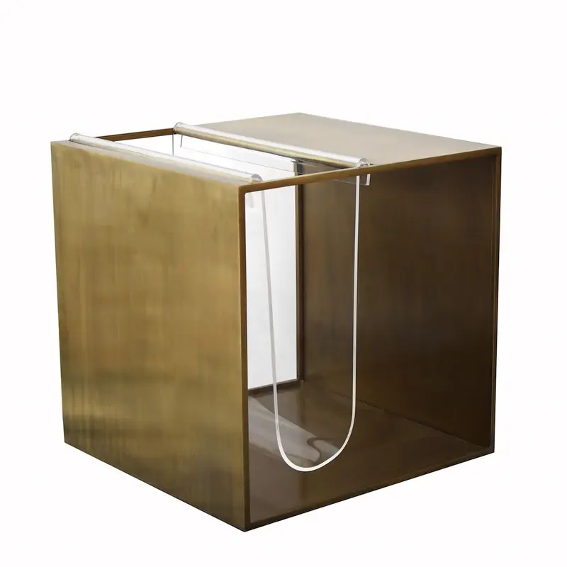 Bernie Antique Brass Table with Acrylic Magazine Sling