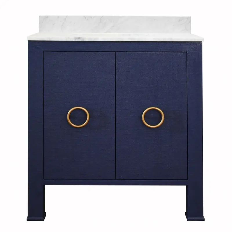 Blanche Textured Navy Linen Bath Vanity by Worlds Away