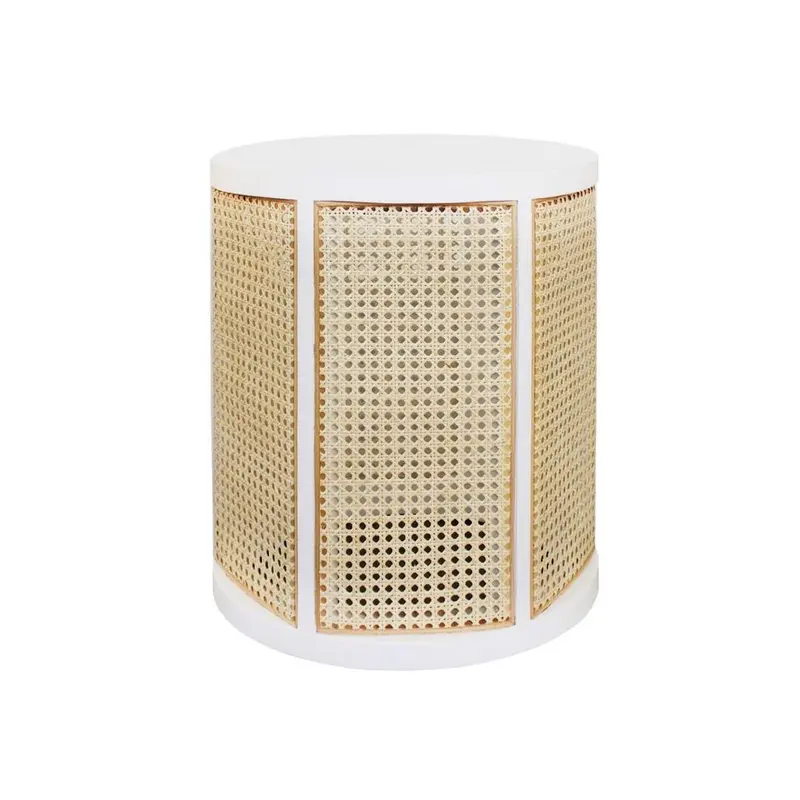 Freya Cane Side Table with White Lacquer Frame