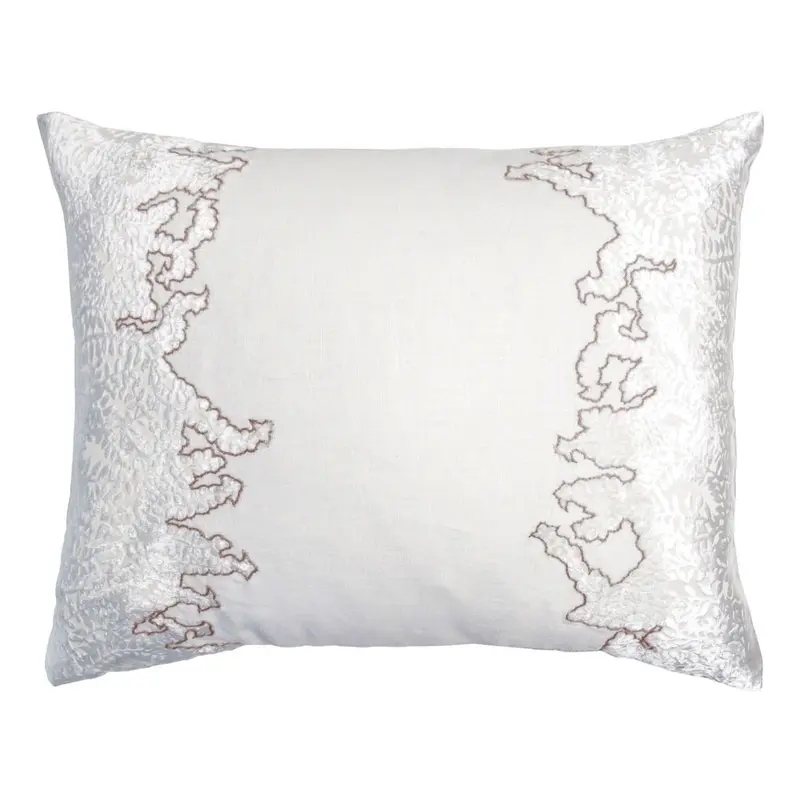 White & Latte Ferns Embroidered Velvet Appliqu Pillow