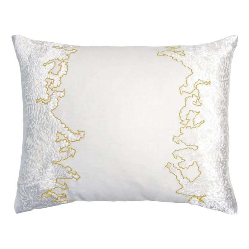 White & Yellow Ferns Embroidered Velvet Appliqu Pillow