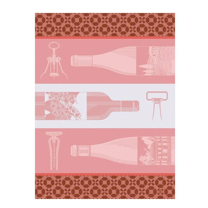 Vin en Bouteille Pink Tea Towels by Le Jacquard Franais