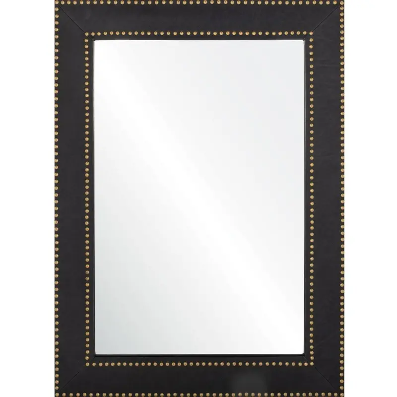 Leopold Navy Leather & Brass Mirror by Bunny Williams