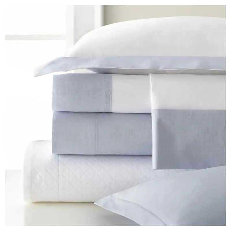 White Percale w/ Positano Chambray Flange Bedding