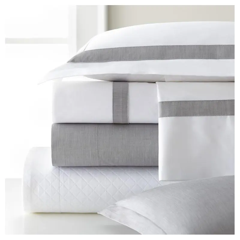 White Percale with Positano Chambray Borders Bedding