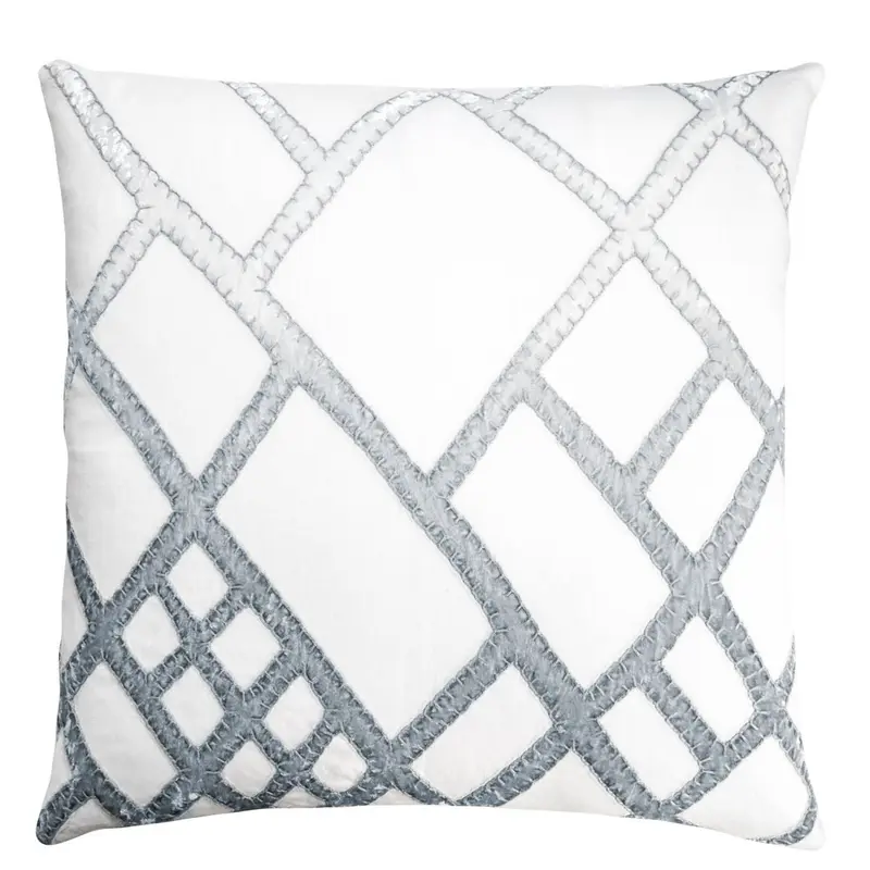White & Steel Net Velvet Appliqu Pillow by Kevin O'Brien Studio