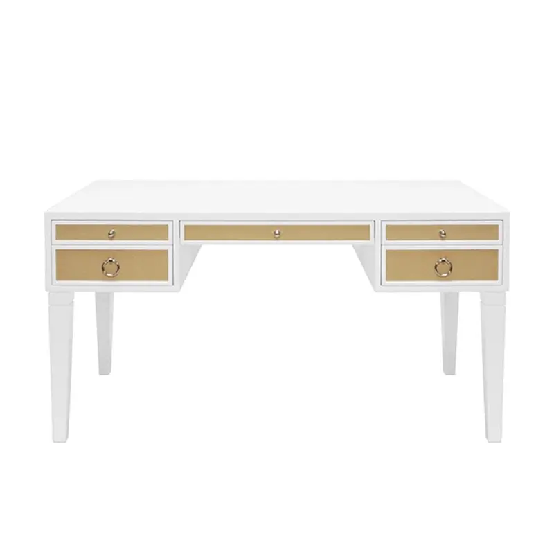 Heidi White Lacquer & Grasscloth Desk with Nickel Hardware