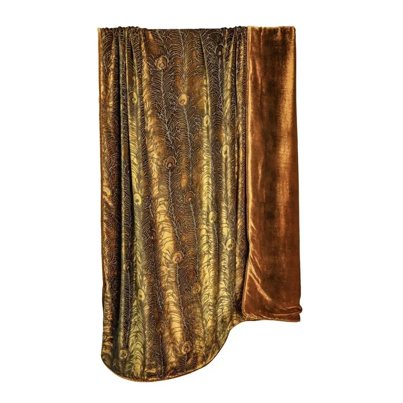 Copper Ivy Peacock Feather Velvet Throw