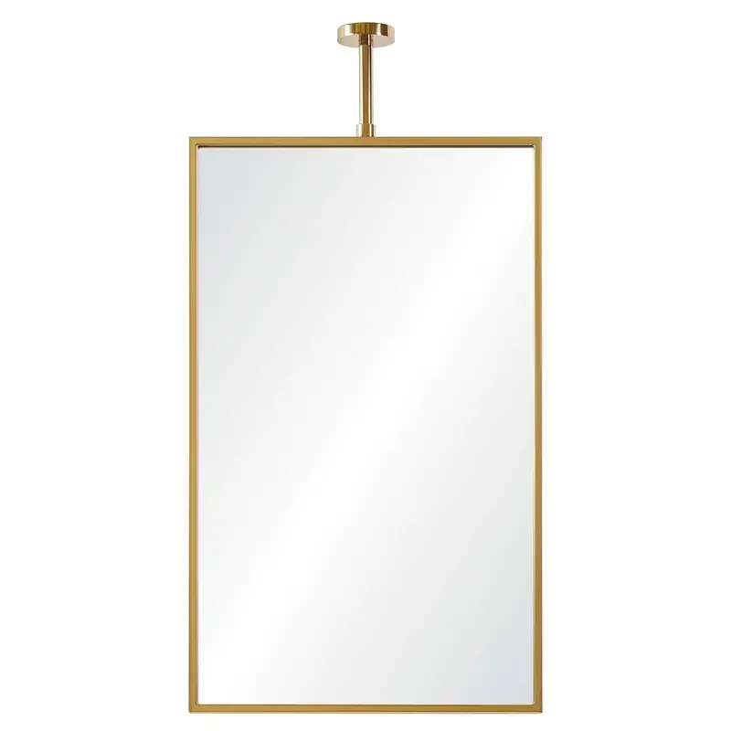 Burnished Brass Wall Mirror with Adjustable Ceiling Mount