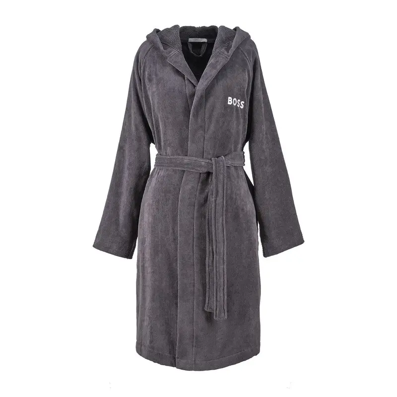 Plain Graphite Hooded Bathrobe by Hugo Boss