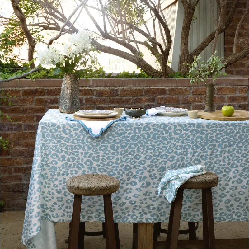 Iconic Leopard Sky Blue Table Linens by Matouk | Schumacher