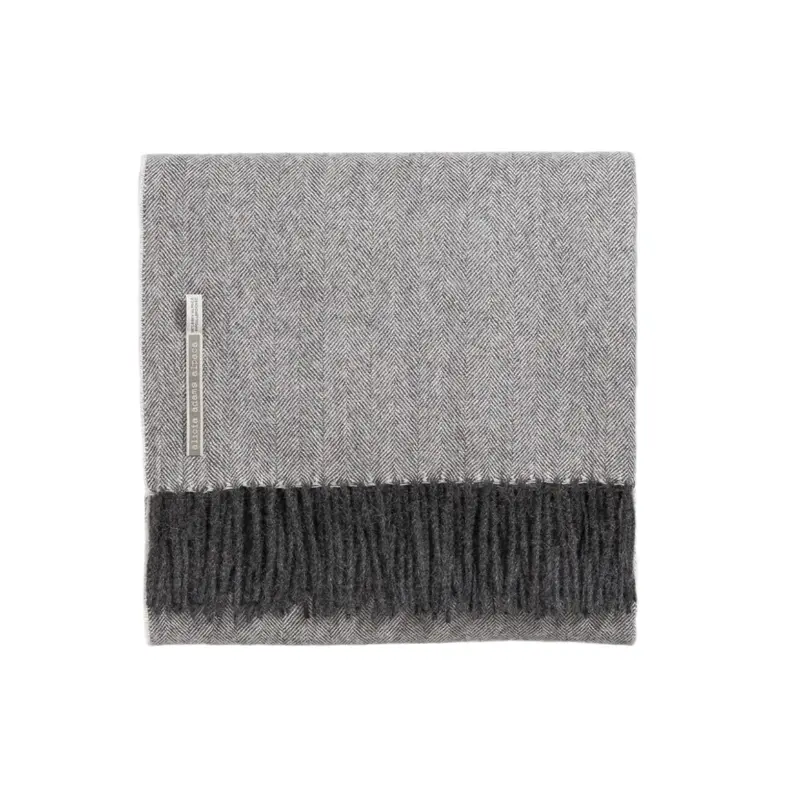 Alicia Adams Alpaca Throw in Dark Grey Herringbone