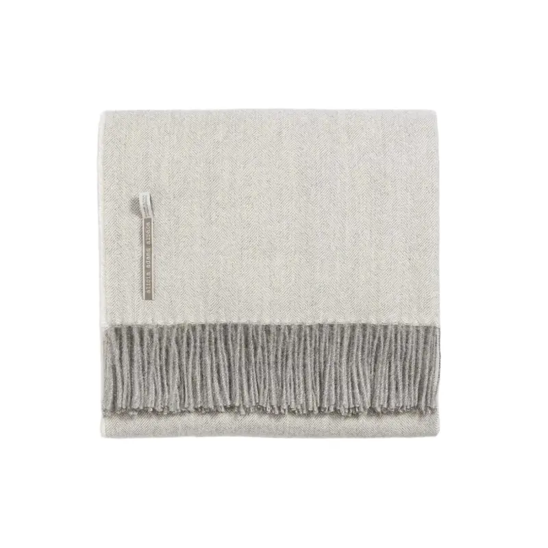 Alicia Adams Alpaca Throw in Pearl Grey Herringbone