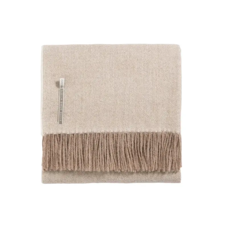 Alicia Adams Alpaca Throw in Taupe Herringbone