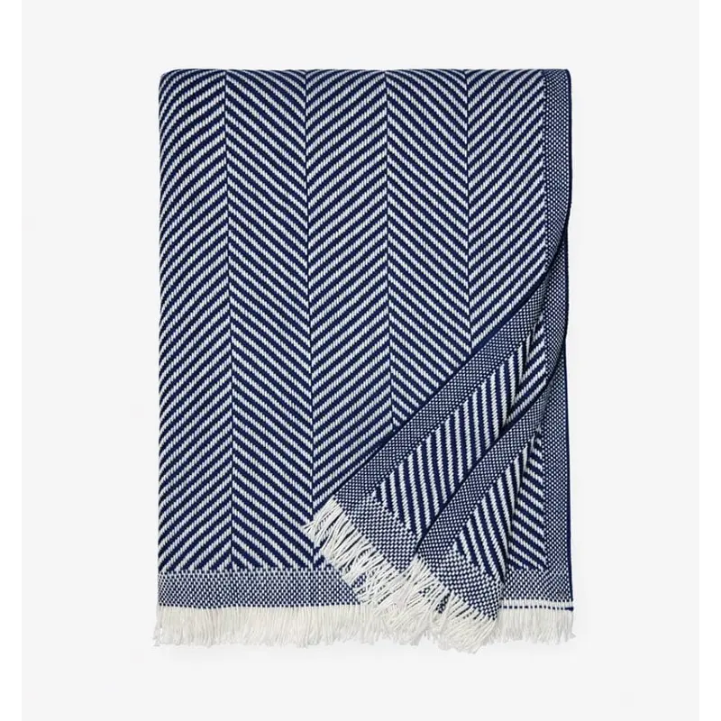 Costa Navy Blue Throw Blanket by Sferra Fine Linens