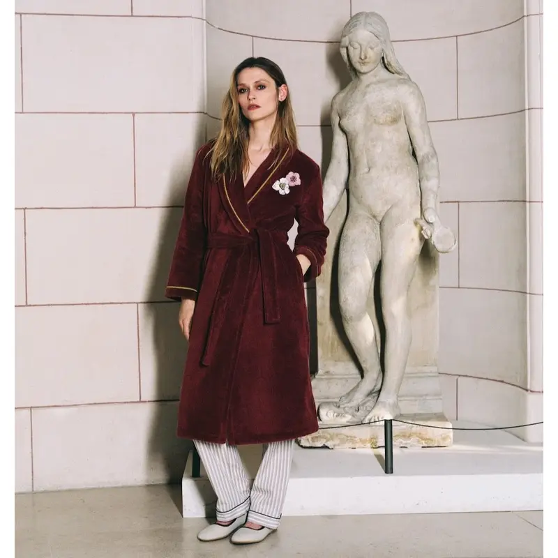 Corolles Shawl Collar Bathrobe by Yves Delorme