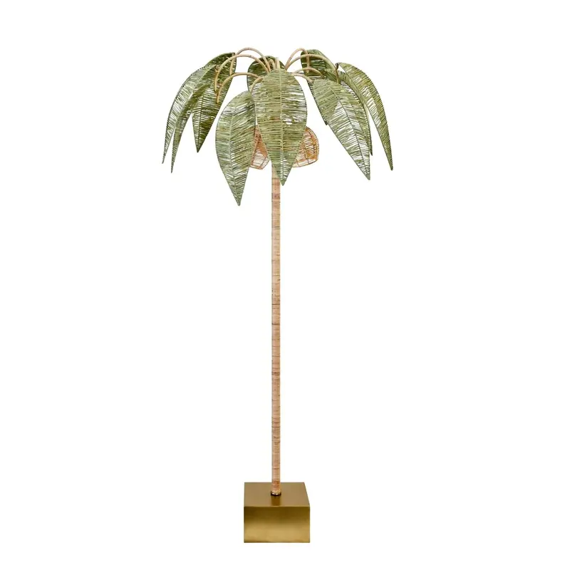 Coco Green And Natural Paper Raffia Floor Lamp by Worlds Away