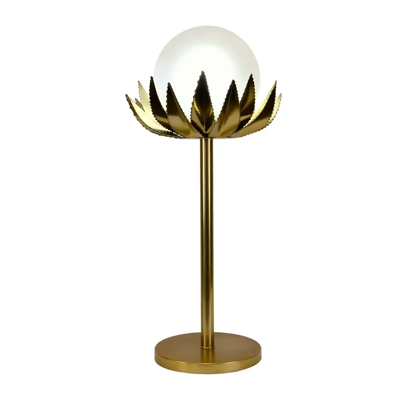 Worlds Away Moxie Brass with Globe Palm Leaf Table Lamp