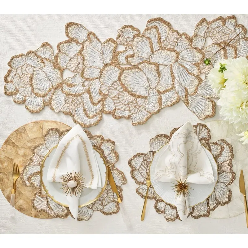 Botanica Table Runner in White Gold & Silver by Kim Seybert